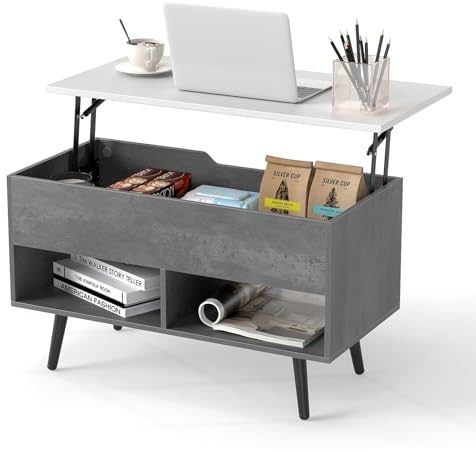COSTWAY Soffbord höjdjusterbar, soffbord med lyftbar bordsskiva och 2 öppna hyllor, utdragbart vardagsrumsbord, kaffebord av trä för vardagsrum, kontor, 80 x 40 x 44,5–58 cm (grå)