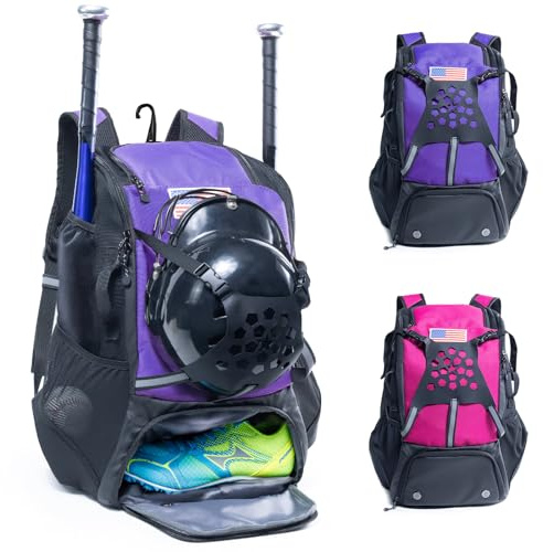 VIGEGARI Youth Baseball Bag, Baseball Backpack for Boys,Youth, Adults-Bat Bag, Softball Bag, T-Ball, Softball Equipment & Accessories for Bat, Glove Holder, Helmet, Shoes Compartment, Baseball Gifts