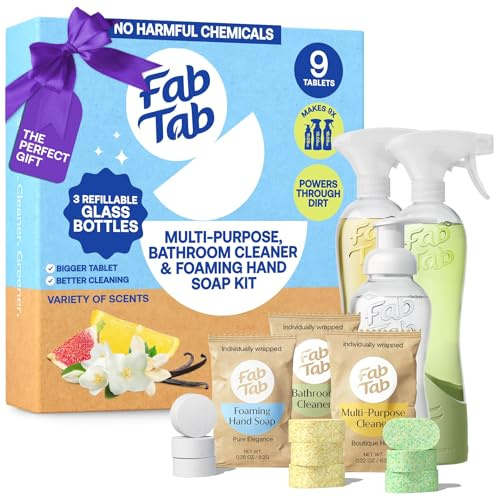 Fab Tab Home Starter Kit - Natural Cleaning Products - Household Cleaners - All-Purpose Cleaner Tablets - Plant-Based, Plastic-Fee - No Harsh Chemicals | Cleaning Kit