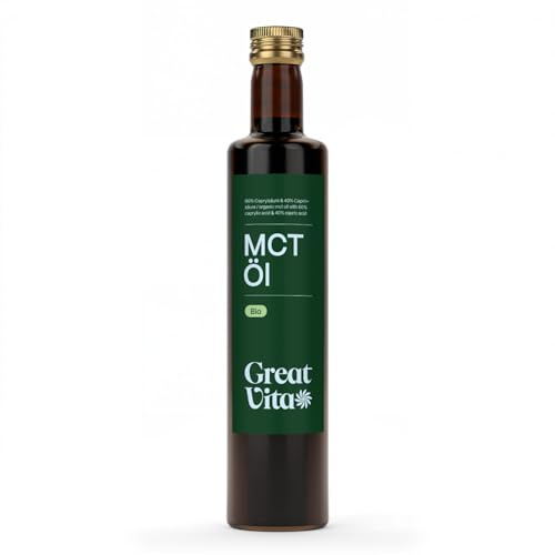 GreatVita Bio MCT Huile à base d'huile de coco - 2 x 500 ml - 60% d'acide caprylique (C8) et 40% d'acides gras (C10) - 100% pure MCT Oil neutre au goût - Sans sucre, sans OGM