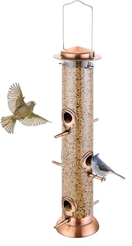 Trampgik Vogelfutterstation aus Metall zum Aufhängen im Freien, für Kolibri-Futterspender, gebürstetes Kupfer, 6 Anschlüsse, 38,1 cm, 1 Stück
