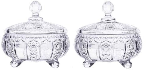 Bafnsiji 2 Pack Bocal à Bonbons en Verre avec Couvercle, Sucrier Candy Dish, Bocal en Verre en Cristal, Bol à Bonbons décoratif, Récipient de Buffet de Bonbons de Mariage,A,17cm