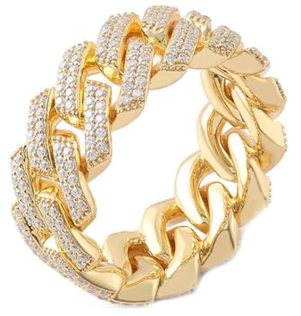 Epinki Ring 585 Gold, Kette Form Freundschaftsringe mit Moissanit Ovalschliff, 14K Gold Verlobungsring Herren Echt Schmuck, Individuelle Größen