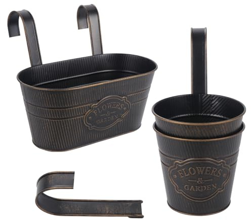 eROOSY 3pcs Hängender Blumentopf Metall, Hängende Blumentöpfe mit abnehmbaren Metallhaken, Blumentopf Hängend für Pflanzen im Freien, Balkon, Garten