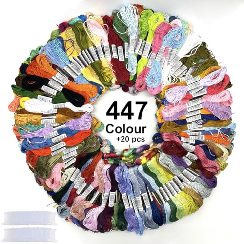 Armband strängsatser, 447 färger regnbågsfärg broderitråd, korsstygnsbroderitråd, bomullstråd, armbandgarn, hantverkstrådar med 20 plastspolar (447 färger)
