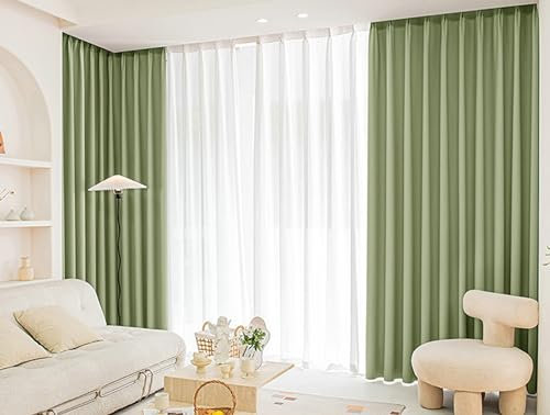 Bishilin Verdunklungsvorhänge Matcha Grün 2er Set, Gardinen Blickdicht Ösen Modern Einfach mit Textur 107x132CM Polyester Vorhänge Wohnzimmer Jugendzimmer Kinderzimmer