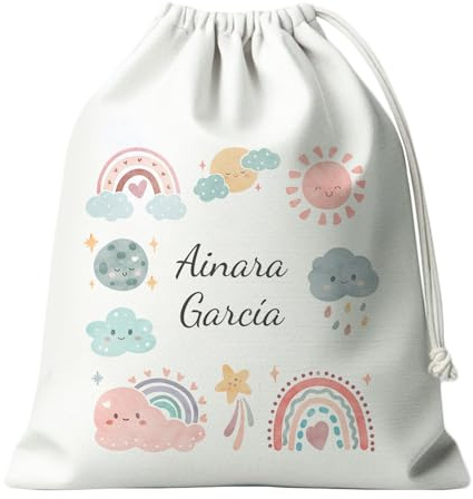 Kembilove Bolsa Merienda Infantil Personalizada - Bolsa de Cuerdas con Nombre para Guardería y Almuerzo - Saquitos de Tela