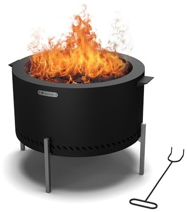 blumfeldt Ignite Pure Feuerschale - Fast Rauchfrei, Rostbeständig, Tragbar & Kompakt, Inkl. Grillrost & Regenschutz, Leicht zu Reinigen, Perfekt für Garten & Camping