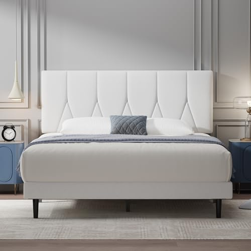 Yocreat Small Double Bed Frame with Headboard, White, 120×190