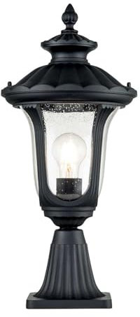 Licht-Erlebnisse Sockelleuchte außen Schwarz 51 cm hoch IP44 aus Glas Aluminium wetterfest Rustikal Wegeleuchte aussen Stehlampe außen