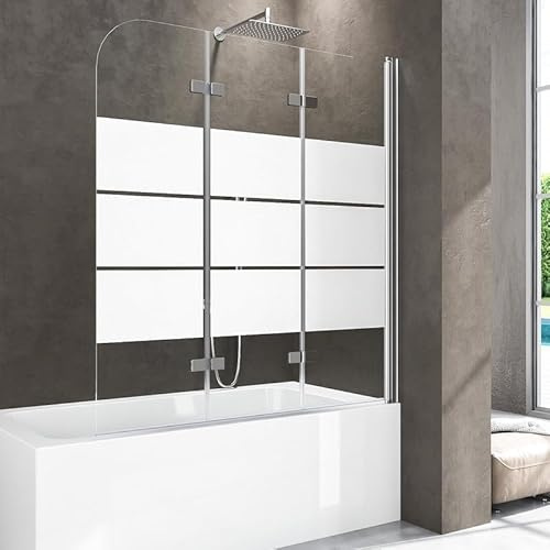 Duschwand für Badewanne 140x140cm Badewannenaufsatz Faltbar 3-teilig, Duschtrennwand Duschabtrennung mit 6mm Glas, Duschwand Badewannenfaltwand