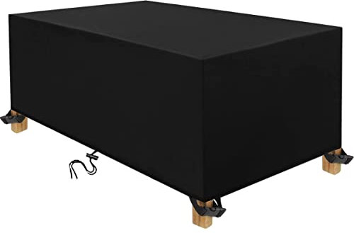 Schwarze wasserdichte Gartentischabdeckung, 300 x 280 x 95 cm, staubdicht, UV-Schutz, 600D-Oxford-Gewebe, rechteckig/quadratisch, Terrassenstuhl-Tischabdeckungen für Rattan-Möbel, für den Innen- und