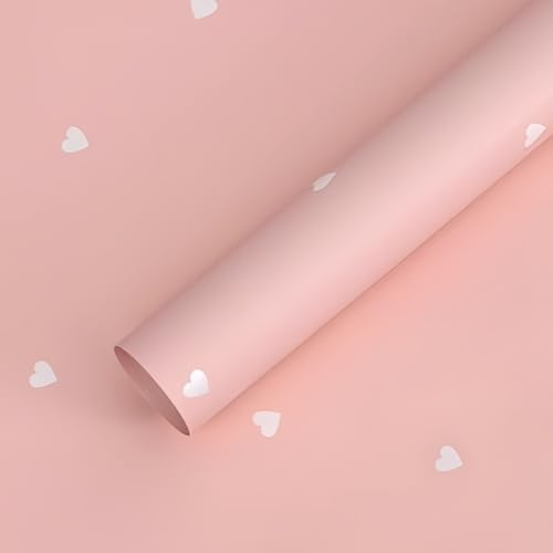 Geschenkpapier mit Herz-Motiv, einfarbig, 58 x 58 cm, wasserdicht, Valentinstagsstrauß, Geschenkpapier, Bastelarbeiten, Geschenkverpackung oder Geschenkverpackung, Kirschblüten-Rosa, 20 Blatt