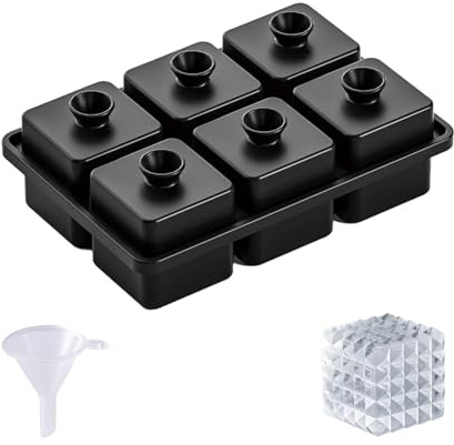 Prism Ice Cube Mould for Whiskey, 6 PCS 5cm Perfect Etched Large Cubes Square Crystal Ice Cube Mold Flexible Ice Cube Mould Easy-Release Whiskey Ice Cubes Moulds for Cocktails Bourbon