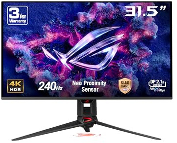ASUS ROG Swift OLED PG32UCDMR 32 Zoll 4K UHD Gaming Monitor (240 Hz, 0.03ms GtG, G-Sync, FreeSync, AdaptiveSync, 10-bit, DisplayHDR 400, 16:9, 3840x2160, DP 2.1, HDMI 2.1, 90W USB-C, USB-Hub)