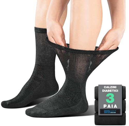 BRISIRA CoolMax Calcetines Diabéticos Hombre Mujer 3 Pares, Medias sin Costuras sin Goma, Amortiguado Antiampollas Antisudor Antipresion, Media Caña Calcetines sin Elástico