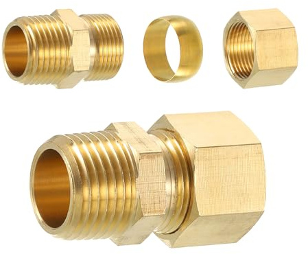 uxcell 2Pcs Brass Pipe Fitting, 5/8 OD x 1/2 NPT Male Brass Compression Tube Fitting, Brass Compression Union Connector, Brass Straight Coupling Adapter Fitting Fit 5/8 Pipe