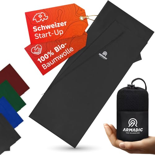 Armadic Sacco a pelo in 100% cotone biologico con cerniera (solo 370 g), ultraleggero, piccolo e sottile, sacco a pelo da viaggio, ideale per backpacking, ostelli e rifugi di montagna (grigio)