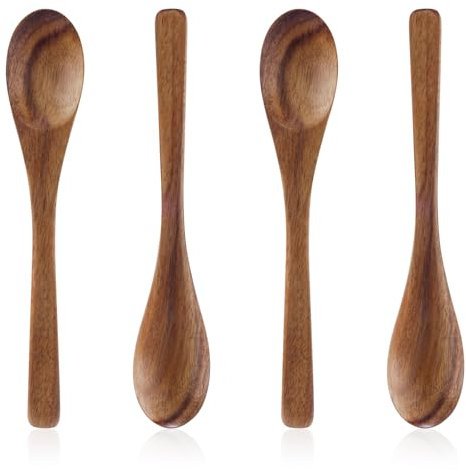 Gosknor 4pcs Petites Cuillères en Bois, 16cm Set de Cuillères à Thé pour Miel Sucre Café thé Desserts Polyvalent Ustensiles de Cuisine pour Mélanger Cuisiner Usage Quotidien