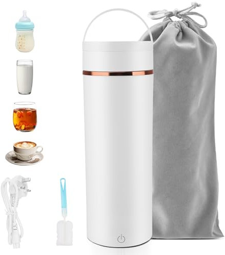 QCXWCJWD Travel Kettle Small, 500ML Portable Electric Kettle Stainless Steel, Mini Kettle with 6-Temperature Settings, LED Screen & Auto Keep Warm, 110V-230V for Holiday, Vehicle, Office (White)