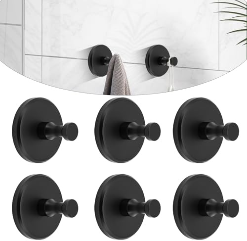 lafo Roha Home Ganci Ventosa Bagno 6 Pezzi, Porta Asciugamani Ventosa Ultra Resistente, Ventose con Gancio Super Resistente, Appendi Accappatoio Bagno, Ganci a Ventosa Super Resistenti Nero Opaco