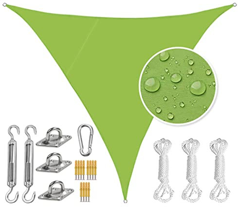Waterproof 3.6M Triangle Sun Shade Sail Canopy for Patio Backyard Lawn Garden UV Block Outdoor Sun Shade with Heavy Duty Stainless Steel Hardware Kit Green