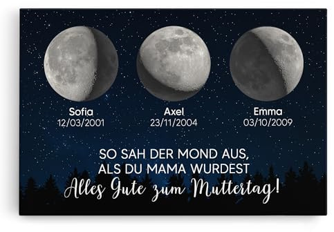 Geschenke Mall Personalisierte Leinwand Mondphasen - Leinwandbild muttertag, Leinwand für oma und opa, Geschenk für neue mama, personalisierte leinwand familie (Modell #1)