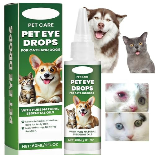 60ml Pet Eye Drops,Tear Stain Remover for Dogs & Cats Eyes,Dog Eye Cleaner,Cat Eye Drops,Lubricating Relief Drops for Dry Eyes,Mild Eye Cleaner Removes Dirt,Removing Eye Stains & Relieving Dryness