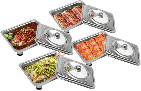 Fridgestea 4-Piece Stainless Steel Chafing Dish Buffet Set with Glass Lids,Stackable Food Warmer Set for Catering/Events,Commercial Grade Chafer Pan Tray for Hot Food Display/Weddings/Home Use -Silver