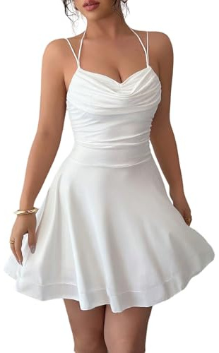 SweatyRocks Robe sans manches élégante pour femme - Mini robe à bretelles | Robe blanche courte, robe de mariée pour femme, robe d'été courte pour femme, robe sexy, robe de fête