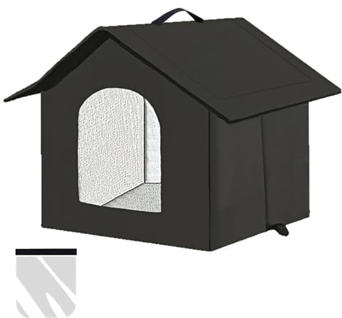 Katzenhaus Outdoor, Katzenhöhle für Draußen, Katzenhaus Für Draußen Winterfest Wasserdicht, Kombiniert isolierte Aluminiumfolie Mit abnehmbarem Transparentem Vorhang (L, Schwarz-1)