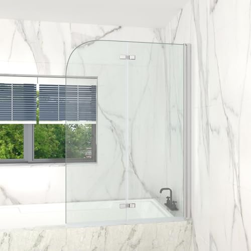 T&K Bath Screen Bifold Shower Panel Chrome 1000x1400mm 2 Section Folding Shower Screen 5mm Toughened Double-Sided Easy Clean Glass 180° Pivot Bathroom Shower Door