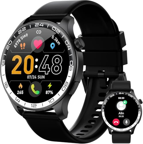 Smartwatch Herren, 1.43″ AMOLED-Display Touch Smart Watch mit Bluetooth-Anrufe, 120+ Sportmodi Fitnessuhr IP68 Wasserdicht Sportuhr, Fitness Tracker mit Herzfrequenz SpO2 Schrittzähler Schlafmonitor