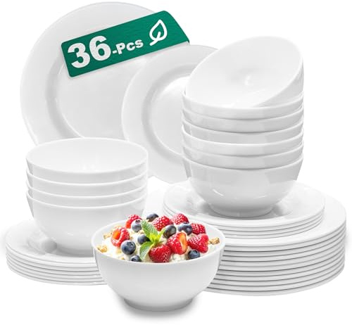 Juego De 12 Vajilla De 36 Piezas - Juego De Vajilla Irrompible Con Tazones De Cereal De 26 Oz Platos De Postre De 8 Pulgadas Platos Principales De 10.5 Pulgadas Lavavajillas Seguro Regalo Hogar