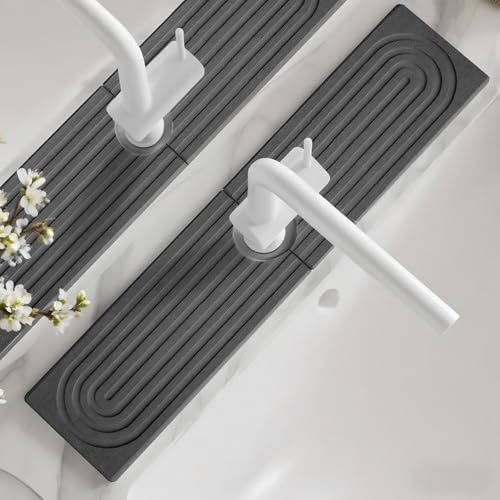 Lucxhcky Tapis de robinet pour évier de cuisine, 60x10 cm Tapis de séchage en diatomite pour comptoir de cuisine, Plateau de lavabo en pierre absorbant pour protection contre les éclaboussures de