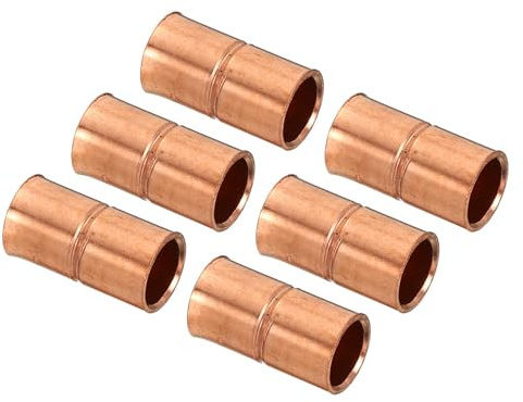 TA-VIGOR 1/4 Inch ID Straight Copper Coupling, 6PCS Welding Joint Pipe Fitting with Rolled Tube Stop for HVAC Air Conditioner, Plumbing Applications