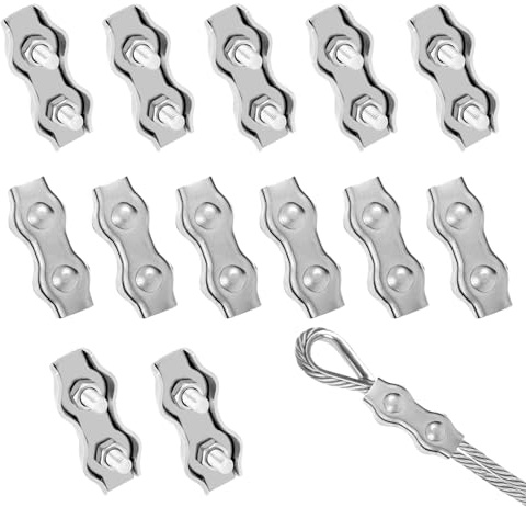 12 Stück Duplex Drahtseilklemme M3 Edelstahl 304 Seilklemme Drahtklemme Seilverbinder für Stahlseil 3mm, Drahtseil Spanner zur Befestigung Seilklemmen 3mm für Weidezaun Verbinder, Zaun und Wäscheleine