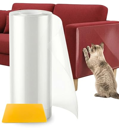 Protector Sofa Gatos Arañazo 40 cm x 5 m Transparente y Reforzado | Sin chinchetas, retirada limpia, cilindro interno rígido, fácil de cortar, espátula aplicadora incluida