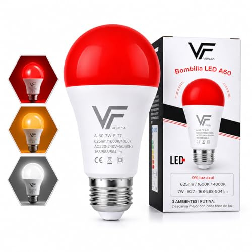 VERLSA Ampoule Lumière Rouge Nocturne Mélatonine 630nm, E27, 3en1