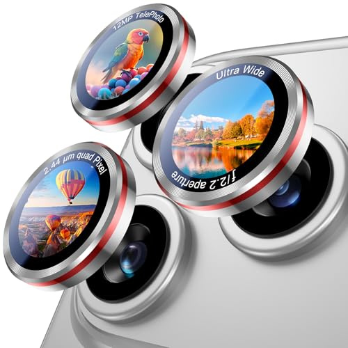 UniqueMe Camera Lens Protector for iPhone 17 Pro Max - 1 Pack Silver | Compatible with iPhone 17/16/15/14 (Pro Max & Pro), Anti-Scratch, Tempered Glass, Metal Ring, Easy Installation