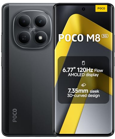 XIAOMI POCO M8 5G - Smartphone de 8+512GB, Pantalla de 6,77 120Hz Flow AMOLED, Snapdragon 6 Gen 3, cámara Dual de 50MP IA, Carga Turbo de 45W, Cargador no Incluido, Negro (Versión ES)