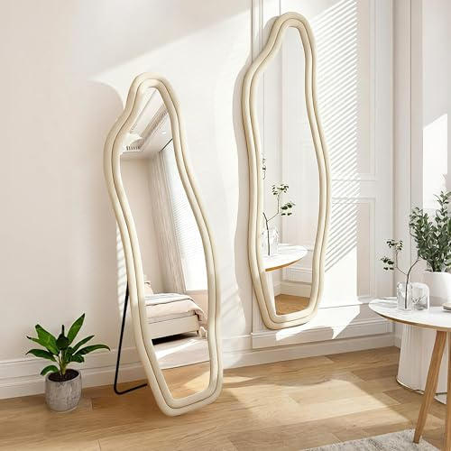 BursDany Standspiegel, unregelmäßig, 140 x 45 cm – großer Wandspiegel mit Samtbeschichtung, multifunktional (hängend/stehend/gelehnt), für Ankleidezimmer, Schlafzimmer, Eingangsbereich oder Wohnzimmer
