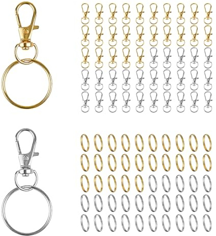 Set di 100 portachiavi a moschettone, in acciaio inox e lega di zinco, con giunto girevole, robusto e antiruggine, portachiavi EDC per auto, casa, ufficio e attività all'aperto