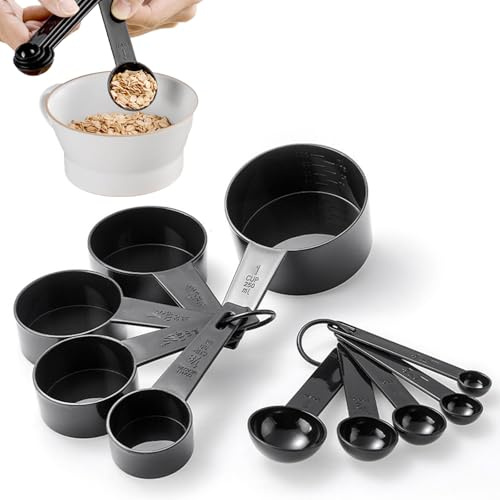 8 Pcs Measuring Cups and Spoons Set Measuring Spoons Sets Cup Measurements Set Nesting Measuring Cups for Measuring Dry or Liquid Ingredients Kitchen Gadgets for Cooking Baking (Black)