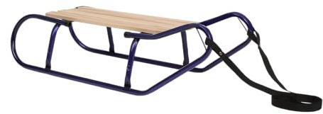 HUMBAKA Metallschlitten – Stabile Fahrt und sicheres Gleiten – hochwertiger Stahl und Buchenholz – 84 cm, mit Zugseil – klassischer Rodel für Kinder und Erwachsene bis 75 kg (Dunkelblau)