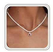 Maynor Birthstone Necklace for Women, 925 Sterling Silver Necklace with Ruby Jul Cubic Zirconia Pendant, Adjustable Silver Chain, Personalised Choker Jewellery Birthday Gift for Women & Girls