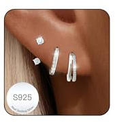 Sterling Silver Hoops Earrings Set for Womens Ladies Women's Hypoallergenic S925 Huggie Stud Earrings Stack Small Diamond Jewellery Gifts for Teen Teenage Girls Daughter Mum Sister Niece