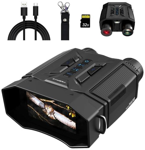 Frelisty Night Vision Goggles with FHD Video & 12MP Photo, 8X Digital Zoom, Night Vision Binoculars with 7-Level IR, 4000mAh Battery, Gifts for Him, Men and Husband, Hunting Camping Wildlife