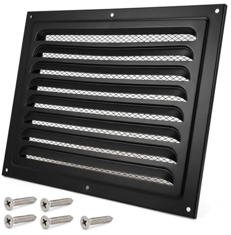 Air Vent Cover 12 x 8Inch/ 300x200 mm Metal Wall Air Vent Grille Cover with Insect Fly Screen Protection Mesh for External Internal Walls Ceilings Sidewall Outdoor and Indoor Use (Black)