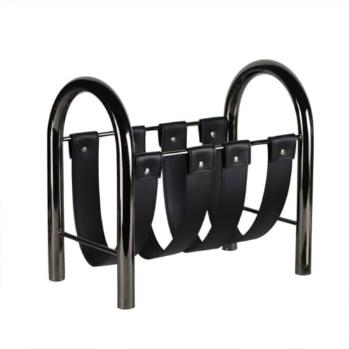 LeeQinersw Magazine Storage Rack Holder Newspaper Organizer Book Stand File Stand with Metal Frame and Leather Straps suitable for study living room reading corner home office